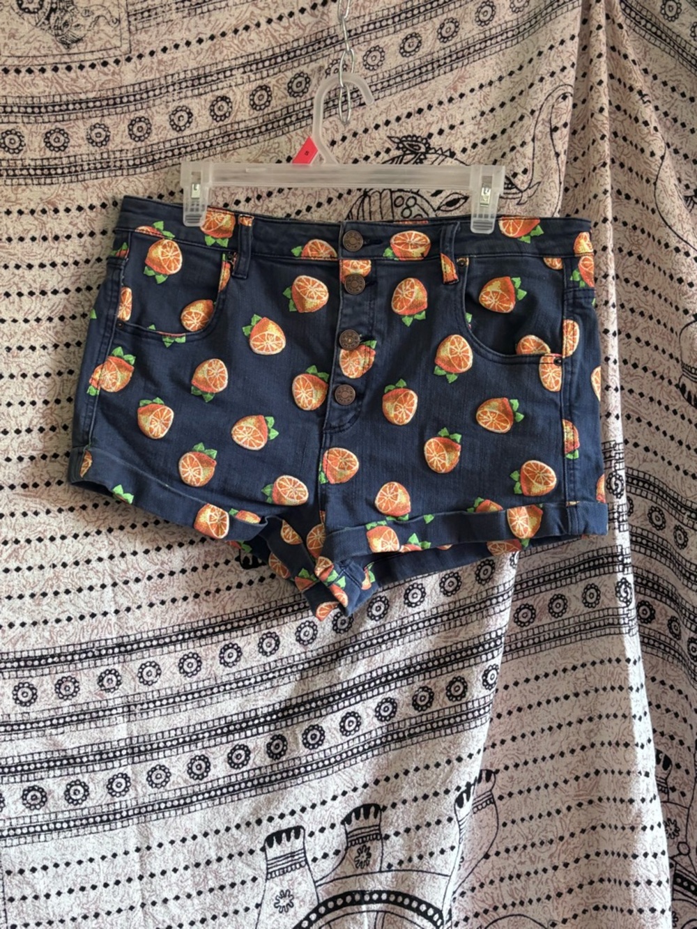 ModCloth Navy Shorts With Orange Print Women’s Estimated L/XL See Measurements